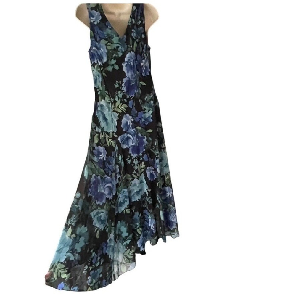 Connected Floral Handkerchief Hem Chiffon Midi Dress Size 16 Wedding Guest - Picture 6 of 8